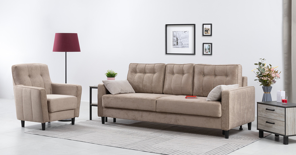 Диван-кровать прямой Арно ТД 565 велюр Лаки 04 песочный, Vertical 910 молочно-серый