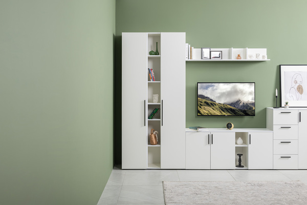 Шкаф-пенал Эйр 16.324.01 белый РЕ шагрень, собирается на любую сторону