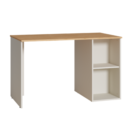 Стол письменный Лайт 12.163 сатин 7045 SU, гикори рокфорд натуральный KO86 PW, сборка на любую сторону, два варианта сборки тумбы