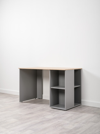 Стол письменный Лайт 12.163 серый шифер, дуб белый exclusive OW D4430, сборка на любую сторону, два варианта сборки тумбы