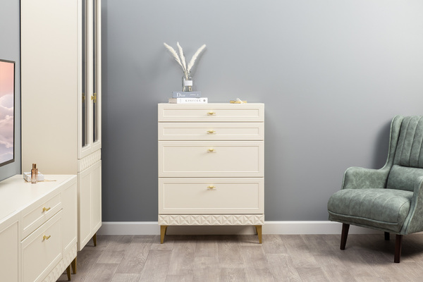 Гостиная Марион композиция 1 слоновая кость С341 PE, слоновая кость 6898 ПВХ, белый PE шагрень (собирается на любую сторону)