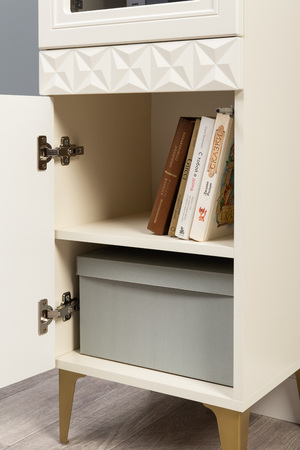 Гостиная Марион композиция 1 слоновая кость С341 PE, слоновая кость 6898 ПВХ, белый PE шагрень (собирается на любую сторону)