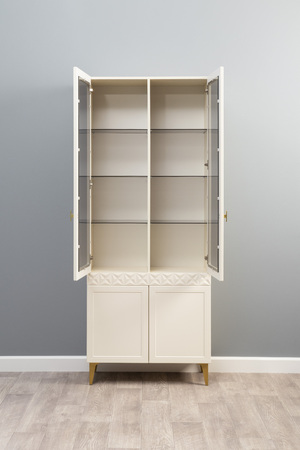 Гостиная Марион композиция 2 слоновая кость С341 PE, слоновая кость 6898 ПВХ, белый PE шагрень (собирается на любую сторону)