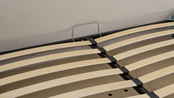 Кровать Миа 140 рогожка светло-бежевый, кант желтовато-коричневый с ортопедическим основанием и подъемным механизмом