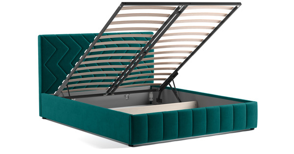 Кровать Милана 160 велюр сине-зеленый с ортопедическим основанием и подъемным механизмом
