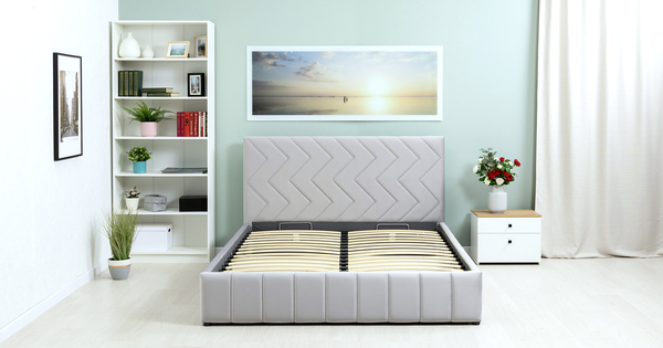 Кровать Милана 160 велюр светло-серый с ортопедическим основанием и подъемным механизмом