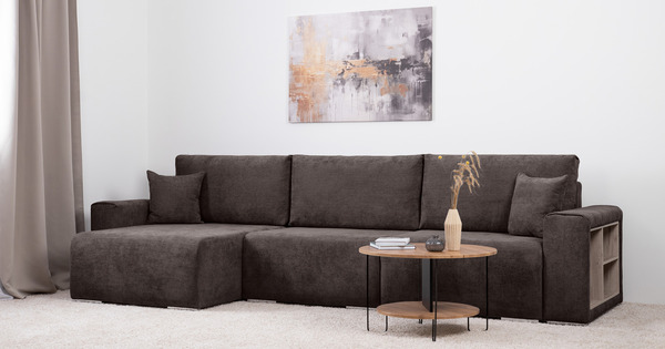 Диван-кровать угловой Оксфорд 711 композиция 2, Muza 06 темно-коричневый, модульная система, сборка на любую сторону