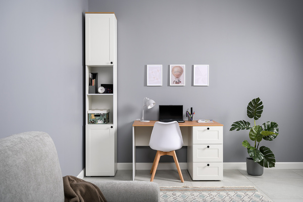 Стеллаж Остин 16.427 белый PE шагрень, дуб золотой CRAFT, белая шагрень 4101 ПВХ, сборка на любую сторону