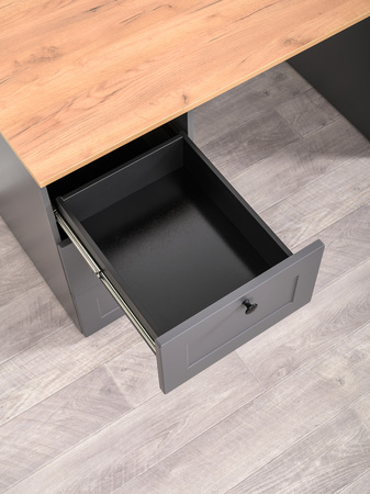 Стол письменный Остин 12.159 серый графит 0162 РЕ, дуб золотой CRAFT, графит ZB 856-2 ПВХ, сборка на любую сторону