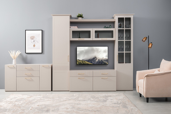 Шкаф-пенал Ричфорд 16.327.01 кашемир 5981 BS, моно керамика D166-2 ПВХ (собирается на любую сторону)