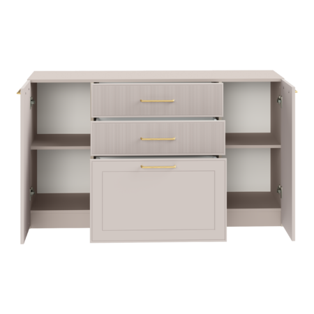 Гостиная Ричфорд композиция 2 без карнизов, кашемир 5981 BS, моно керамика D166-2 ПВХ, белый PE шагрень (собирается на любую сторону)