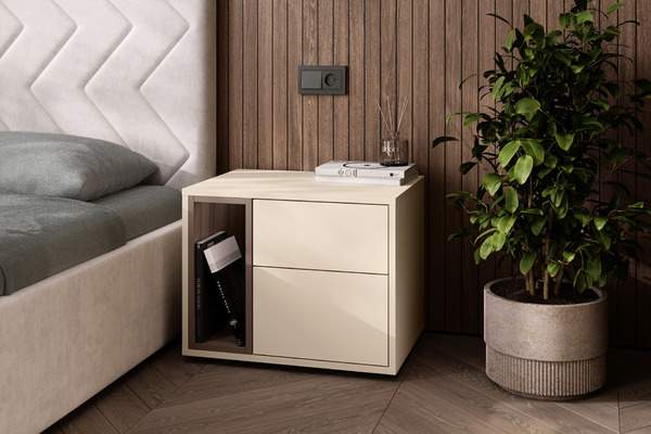 Тумба прикроватная Тайл 16.163 сатин 7045 SU, эмили блаш U9135, белый PE шагрень, собирается на любую сторону