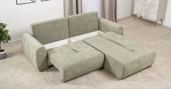 Диван-кровать угловой Тэдди 1503 композиция 2, букле Pique 007 оливковый, модульная система, сборка на любую сторону